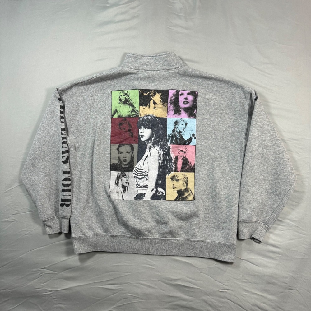 Taylor Swift The Eras Tour Quarter Zip Pullover Heather Gray Sz M Concert Merch - Picture 2 of 6